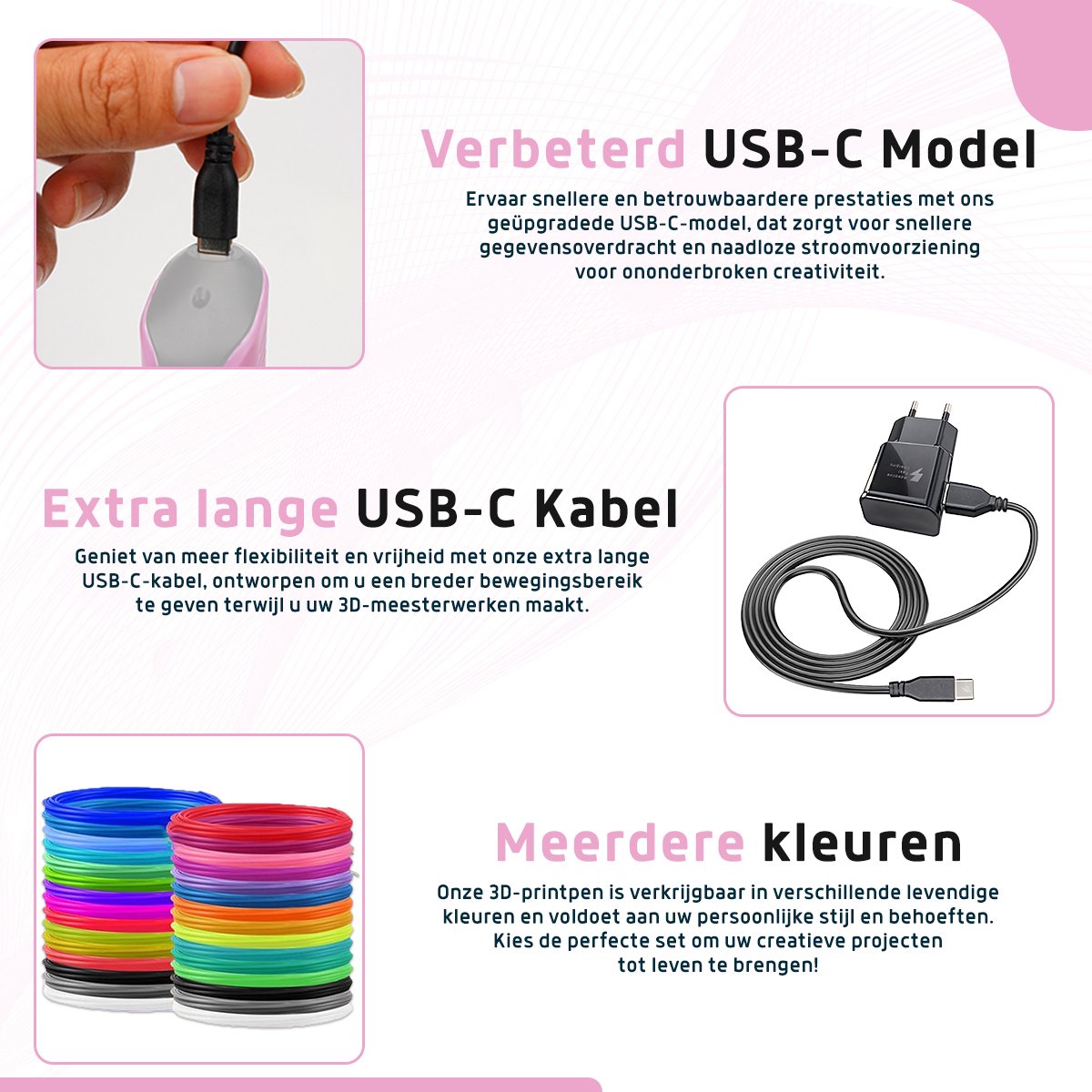 Fleau Kids 3D Pen Starterspakket Roze L - 36m Filament - 12 Kleuren Vullingen - PRO 2025 USB-C model + Vele Extra's - Knutselen en Tekenen - 3D Printen - Tekenset — afbeelding 8