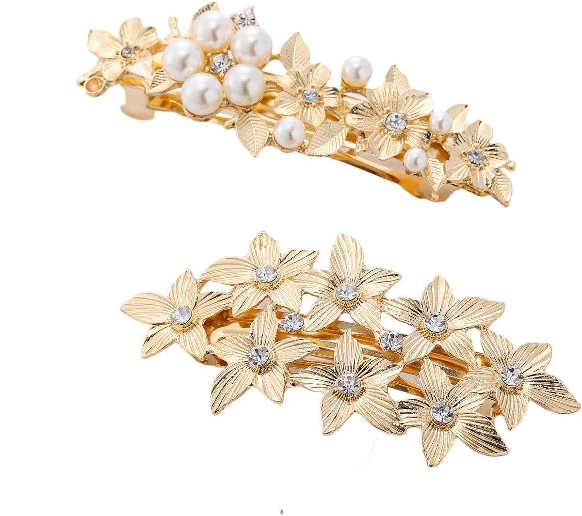 Emilie collection - haarspeld - goudkleurig - 2 stuks - parels - bloemen
