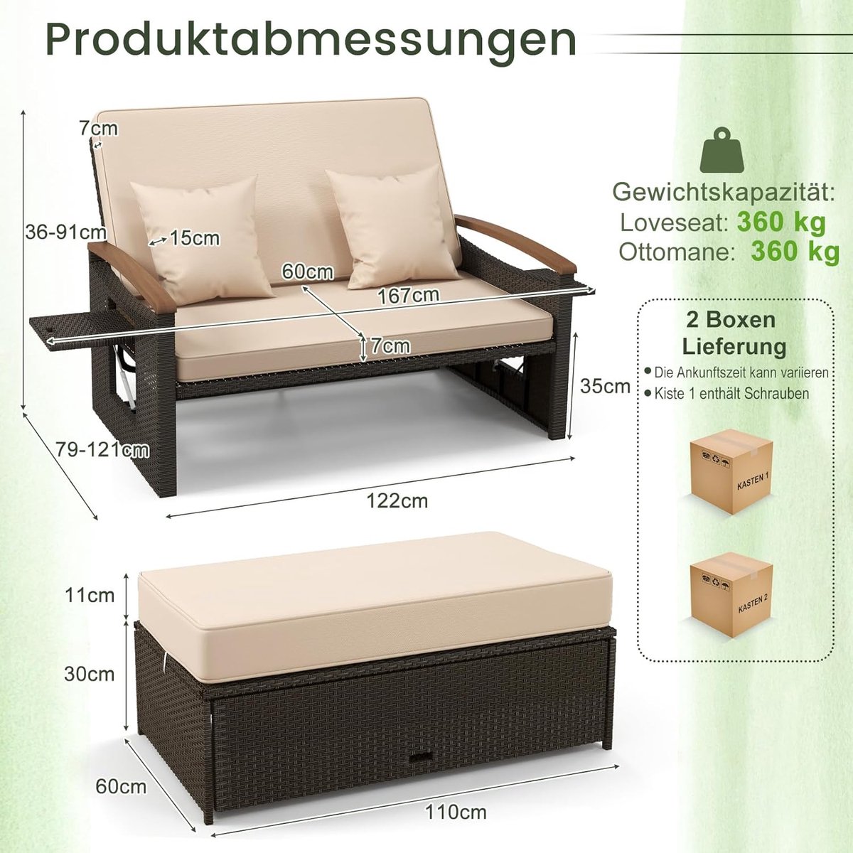 vidaXL Ligbed 2-persoons met kussens poly rattan beige vidaXL Ligbed 2-persoons met kussens poly rattan beige