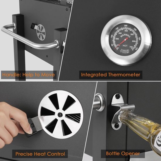 Boleen - Barbecue au charbon de bois avec table d'appoint pliable - Barbecue - Barbecue au Charbon de bois de bois - Perfect pour les pique-niques en plein air