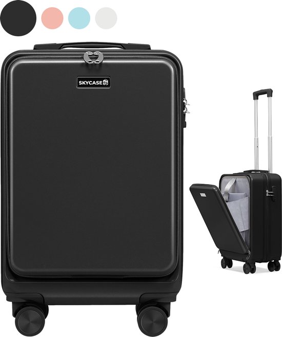 Skycases Handbagage Koffer 35L - Lichtgewicht Trolley - Spinnerwielen - TSA-slot en Laptopvak - Reiskoffer met Handig Voorvak - 55 cm - Zwart