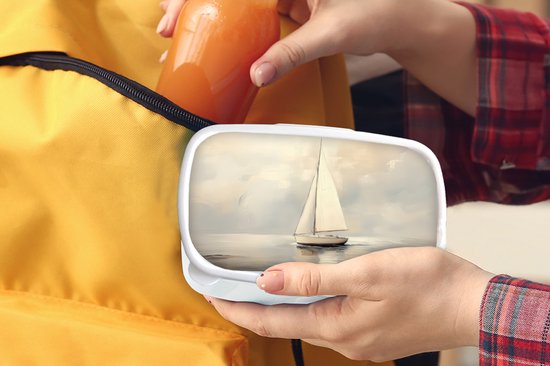 Boîte à pain blanche - Lunchbox Voilier - Mer - Nuageux - Boîte à lunch 18x12x6 cm