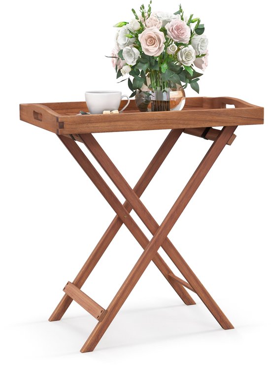 COSTWAY Bijzettafel Van Acaciahout – 45x45x45 Cm, 2-laags, Stabiel, Voor Binnen En Buiten, Balkon, Terras Of Woonkamer (naturel)