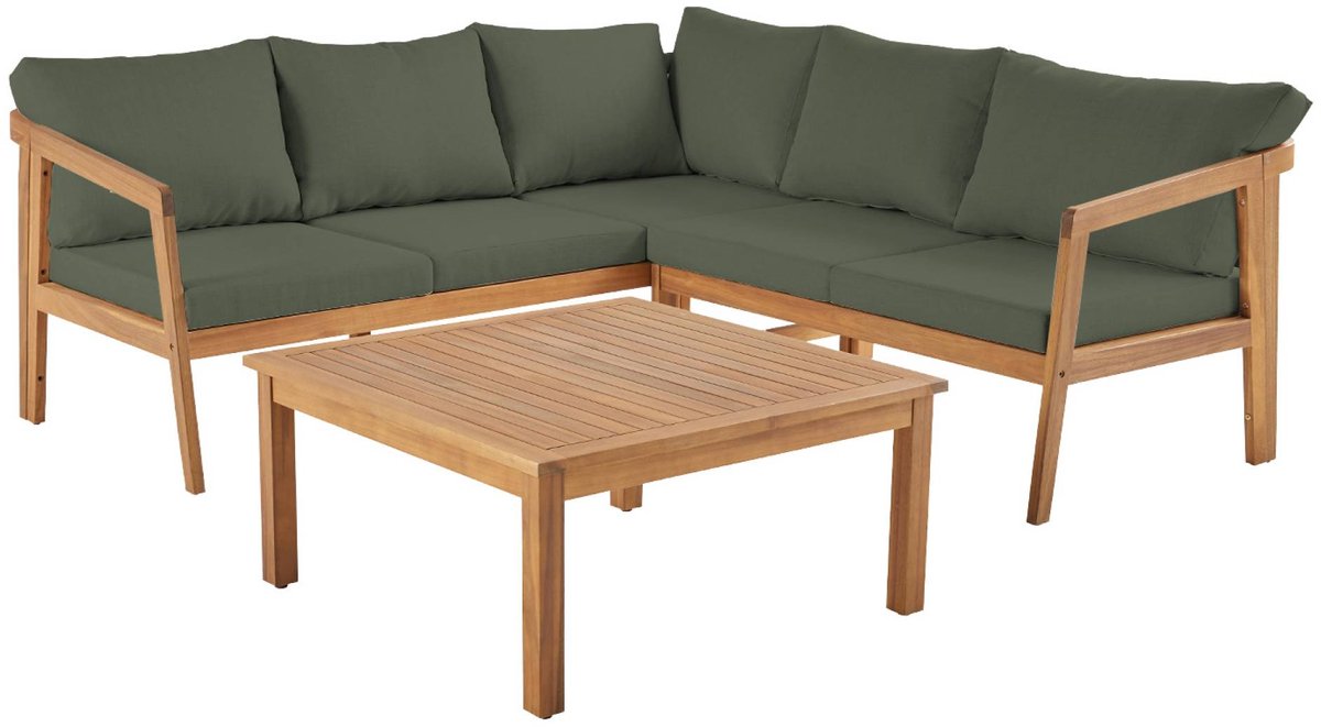 sweeek - Hoek tuinset in acacia 5 plaatsen loberia corner, vierkante tafel