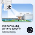 Protectly beveiligingscamera met instelbare opnamezones: Zone 1, Zone 2, Zone 3.