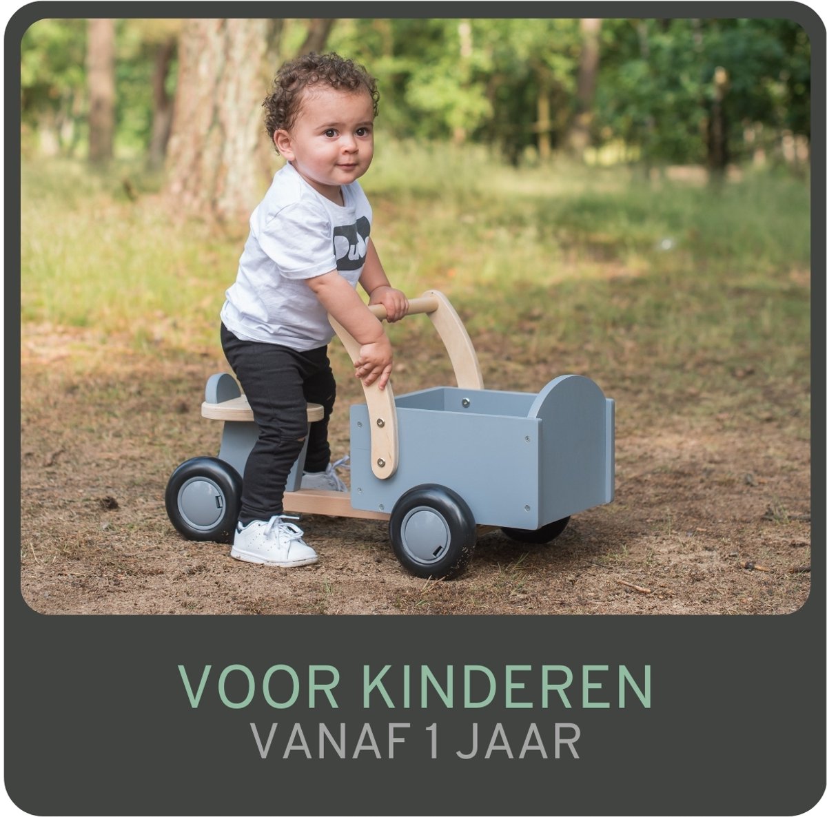 Bandits & Angels Bakfiets Loopfiets Hout Little Rider Grey vanaf 1 jaar - Voor Jongens en Meisjes - Ride-On Houten Bakfiets - Houten Loop Fiets Grijs - Geluidsarme Wielen - Kraamcadeau — afbeelding 2