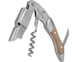 Mémoire® Couteau Sommelier - Kurkentrekker van Eikenhout & RVS - 3 in 1 Sommelier mes met Flessenopener en Foliesnijder - Stijlvolle en Duurzame Wijnopener - Perfect voor Horeca en Thuis - Premium Kelnermes voor Wijnliefhebbers - Luxe Cadeau