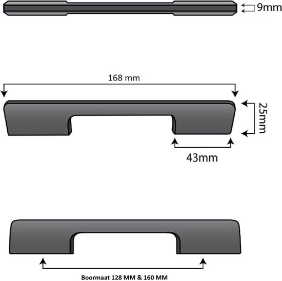 10X Handgrepen Design mat Zwart Aluminium - Boormaat 128 - Greepjes - Handgreep - Handgrepen keukenkastjes - Handvatten - Meubelgreep zwart - Handgrepen voor deurtjes
