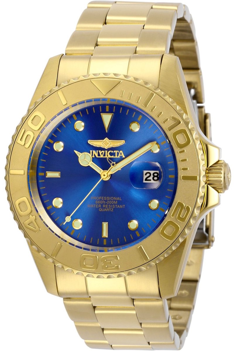 Invicta Pro Diver 29947 Heren Horloge - Waterdicht - Analoog - Quartz Uurwerk - Roestvrij Staal met blauwe Wijzerplaat - 43mm