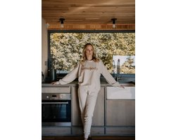 Dames joggingbroek & sweatshirt-huispak Homebody-trainingspak-duurzaam katoen-beige-maat M