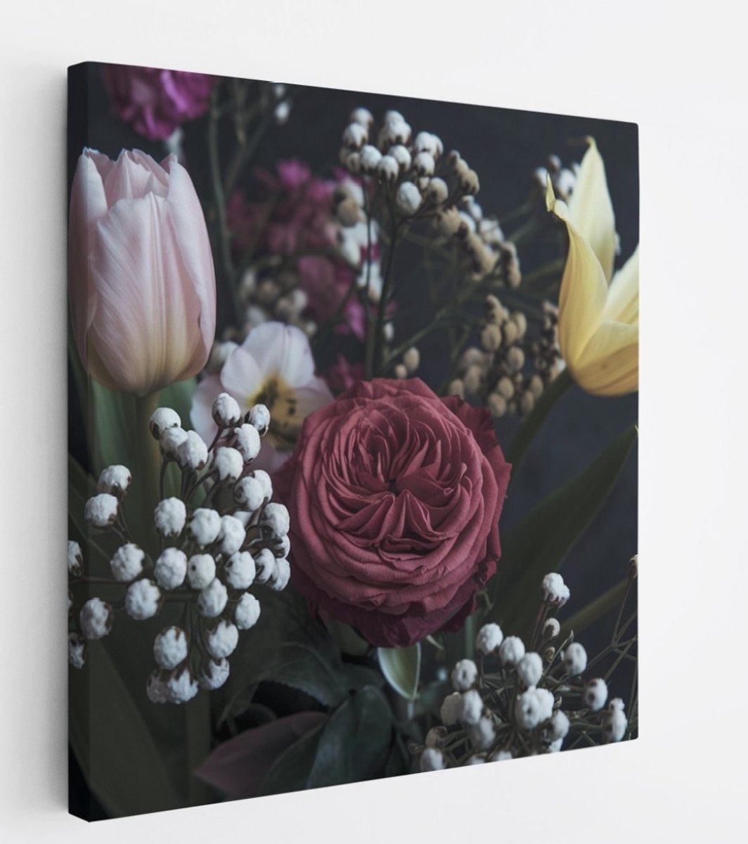 Saammp Canvas Schilderij - boeket - Bloemen - Abstract - 20x20 - Foto op canvas - Wanddecoratie - Muurdecoratie Woonkamer - Kantoor Decoratie Multicolor