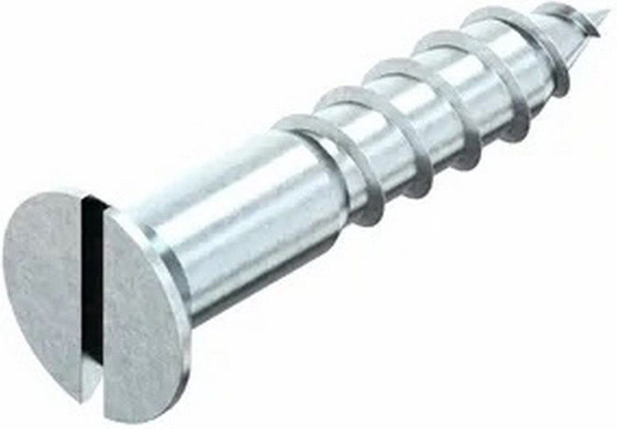 Houtschroef. 4.0 x 40mm. lang. platkop. gleufkop. verzinkt. 200 stuks. Deltafix.