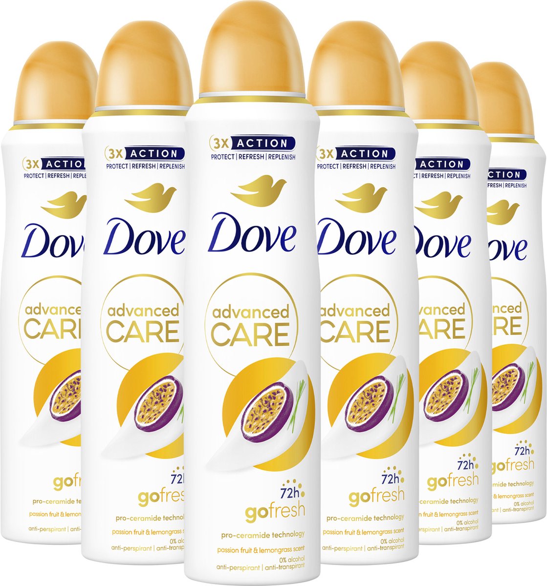Dove Advanced Care Go Fresh Passion Fruit & Lemongrass Anti-Transpirant Deodorant Spray - 6 x 150 ml - Voordeelverpakking