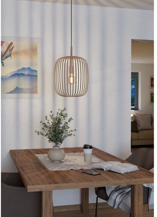 EGLO hanglamp Terrarosa - e27 - ø 28,5 cm - zand|wit - staal|textiel