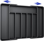Bestekbak réglable avec 8 compartiments - Range-couverts extensible pour Cuillères, Fourchettes, Couteaux - Organisateur de tiroir Tiroir de cuisine - 33,5 / 57 x 38 x 5 cm - Porte-couverts de Cuisine - Plastique - Zwart
