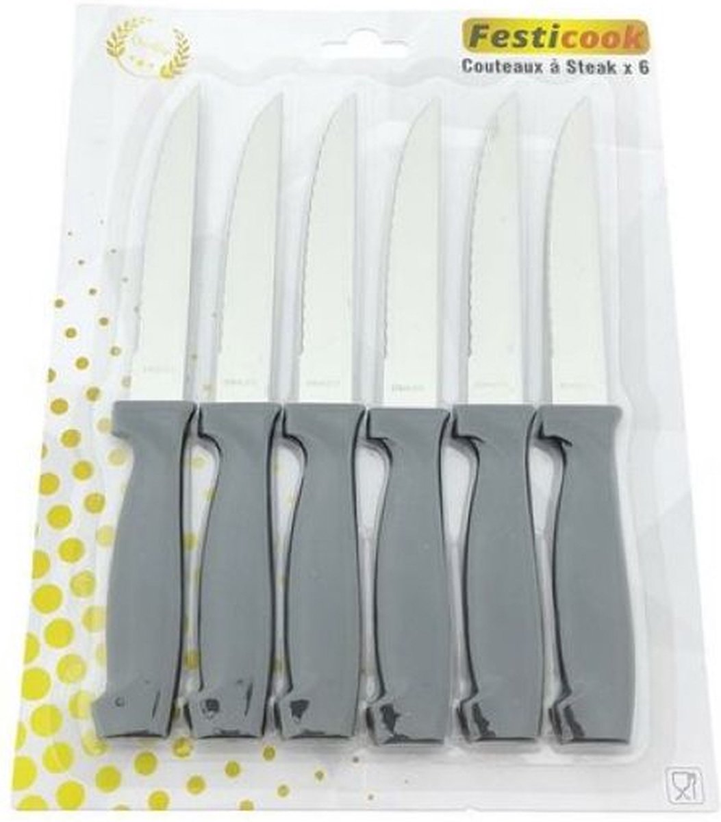 6x Steakmes 21,5 cm - RVS - Vlijmscherp & Duurzaam - Festicook
