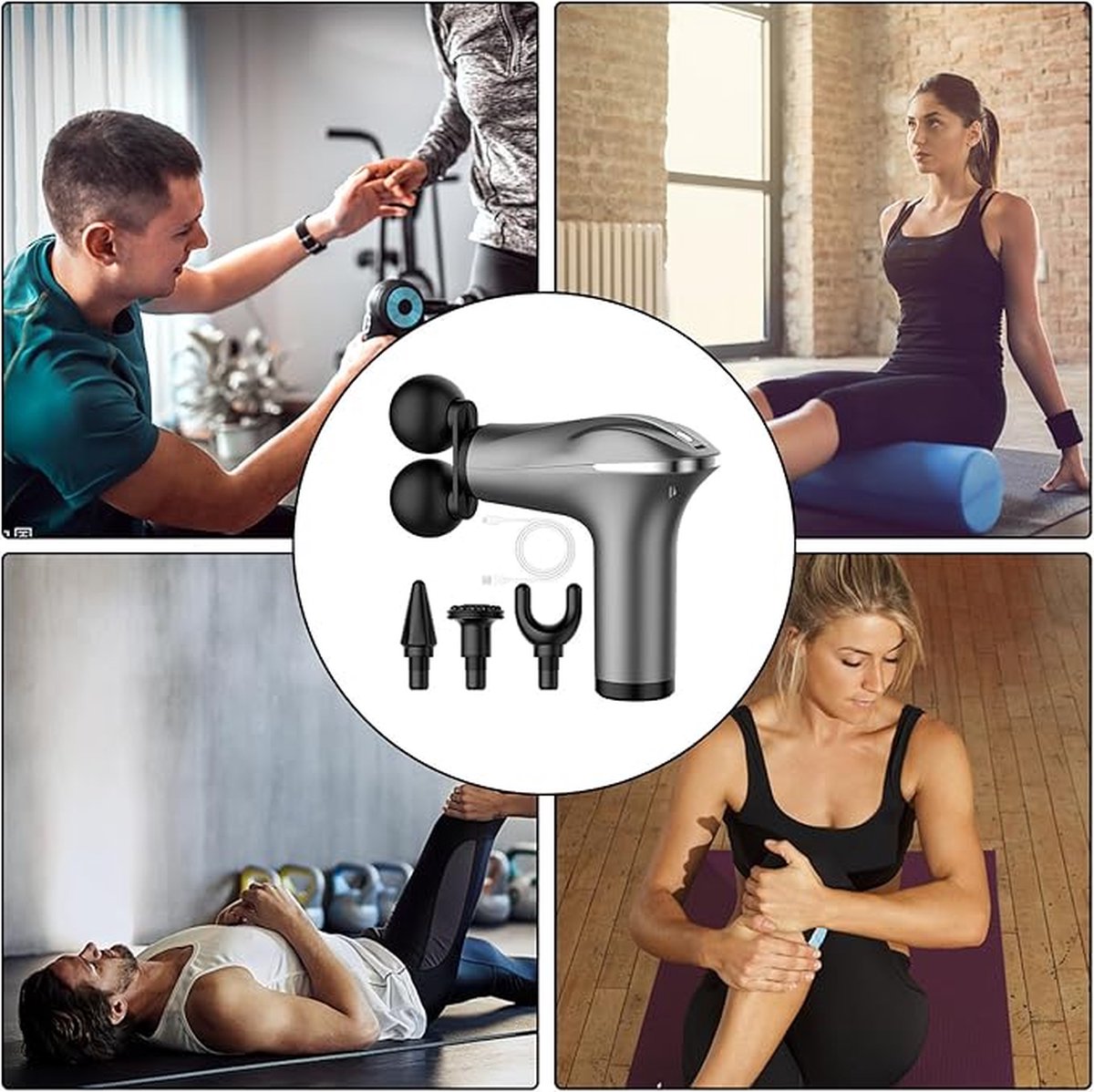 Afbeelding 3 van Elpatron.nl proffesionele Dubbele Massage Kop massagepistool massagegun-Massage Gun - Professioneel - Inclusief 4 Opzetstukken - Zwart - Massage Apparaat - Massage-gun - Massagegun
