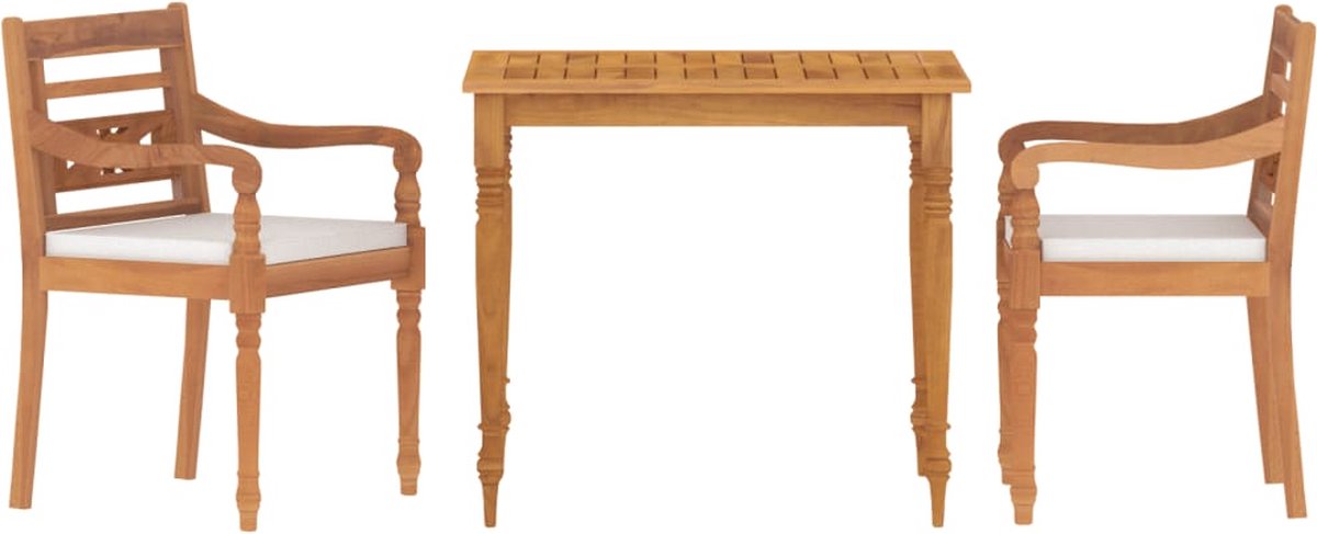 Tuinstoel van massief teakhout met witte kussens - The Living Store.