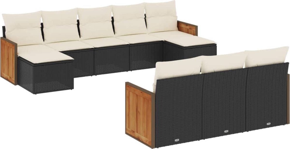 The Living Store 10-delige Loungeset met kussens poly rattan zwart - Loungeset - Lounge Set - Tuinlounge - Outdoor Furniture - Veranda Meubel