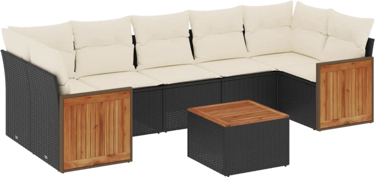 The Living Store 8-delige Loungeset met kussens poly rattan zwart - Loungeset - Lounge - Tuinmeubels - Buitendecoratie - Pe Rattan