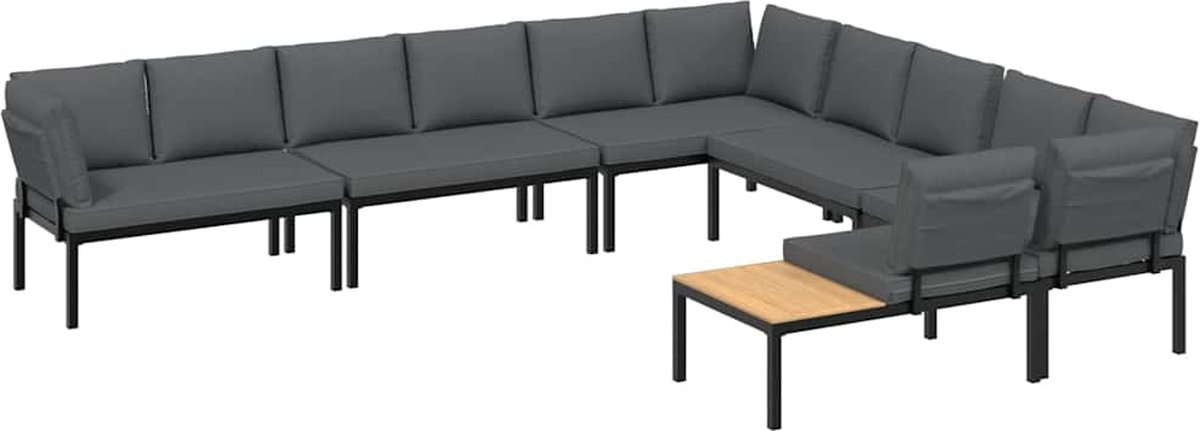 The Living Store 6-delige Loungeset met kussens aluminium zwart - Loungebank - Tuinset - Lounge Set - Buitendiner - Tuinmeubels