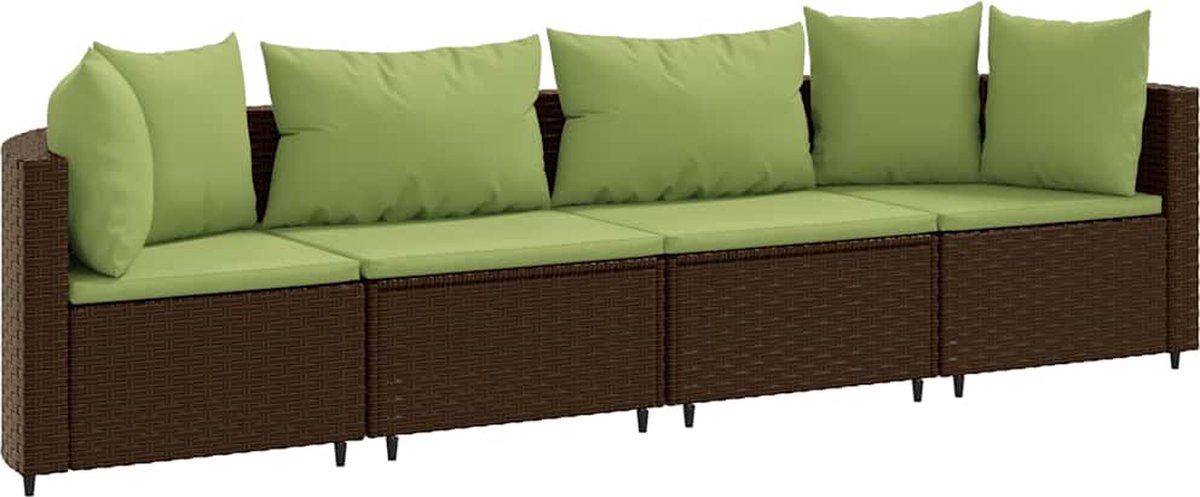 Bruine poly rattan loungeset met kussens voor buitenruimtes - The Living Store.