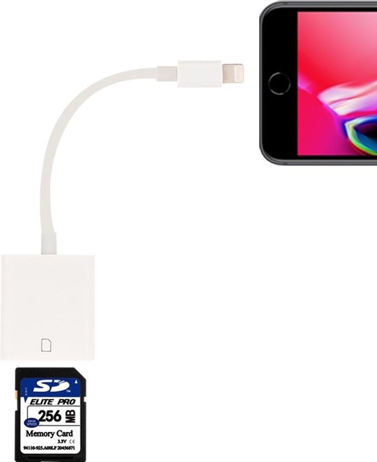 SD kaart lezer naar 8 pin adapter kabel voor iPhone en iPad | 10cm | Wit |  Premium... | bol.com