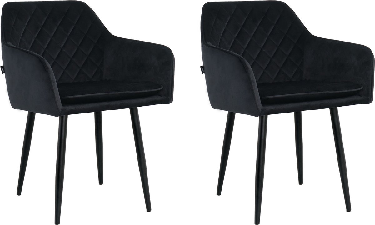 Lina® Noble Eetkamerstoelen - Zwart - Set van 2 - Velvet