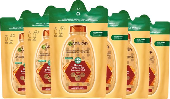 Garnier Loving Blends Honing Goud Shampoo Refill - Voor beschadigd en breekbaar haar - Vermindert haarbreuk en gespleten punten - Hervulbaar - Navul verpakking -6x250ml