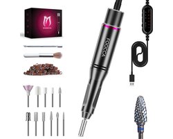 foto van FOOCCA® Elektrische Nagelvijl 30000 RPM Premium - Bekabelde Nagelfrees - Manicure en Pedicure Set - Ergonomisch - Eeltverwijderaar - Aluminium Behuizing - 12 Bitjes en 55 Schuurrolletjes (uitbreidbaar) - 2 Extra Accessoires