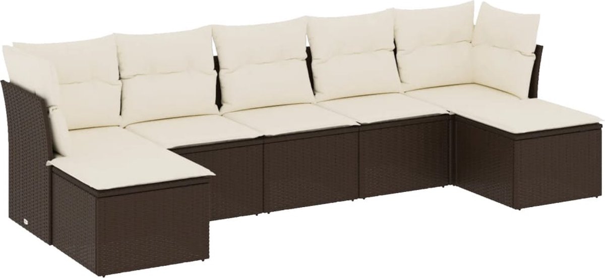 The Living Store 7-delige Loungeset met kussens poly rattan bruin - Loungeset - Lounge - Tuinmeubels - Buitendecoratie - Pe Rattan