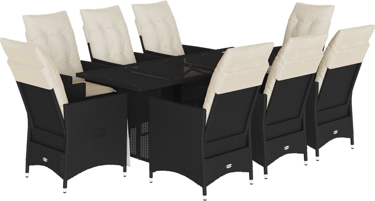 The Living Store 9-delige Tuinset poly rattan zwart - Tuinset - Lounge Set - Buitendecoratie - Poly Rattan - Garden Furniture