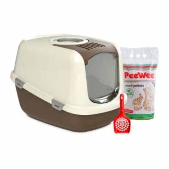 PeeWee XXL kattenbak EcoDome Startpakket Bruin/Ivoor - 66,5 x 48,5 x 46,5 cm