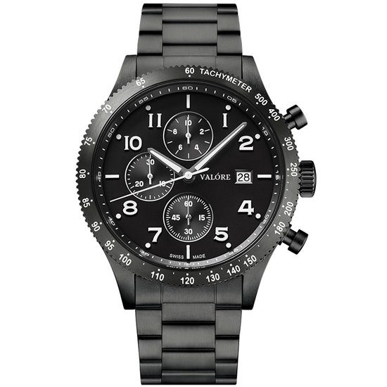 Valóre wearables - Imperiale - nero - zwart herenhorloge - Swiss Made - K1 gehard mineraalglas met saffiercoating - 42mm