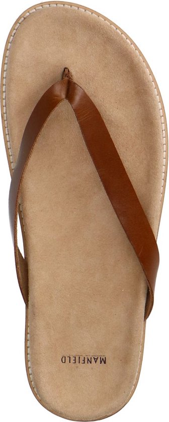 Manfield - Homme - Chaussons cuir cognac - Taille 44