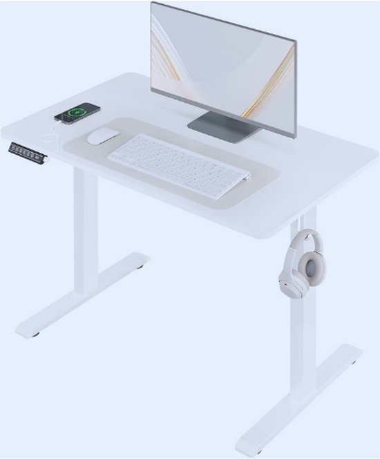 WOLTU In hoogte verstelbaar elektrisch bureau 120x60 cm, sta-bureau met geheugenfunctie, computerbureau met kabelbeheer en hoofdtelefoonhouders, wit, TS177ws01