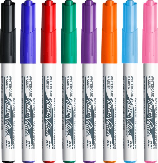 BIC Velleda - Whiteboardmarker - Whiteboard Stiften voor Wisborden - Whiteboard Markers met Dunne Schuine Punt - 8 stuks