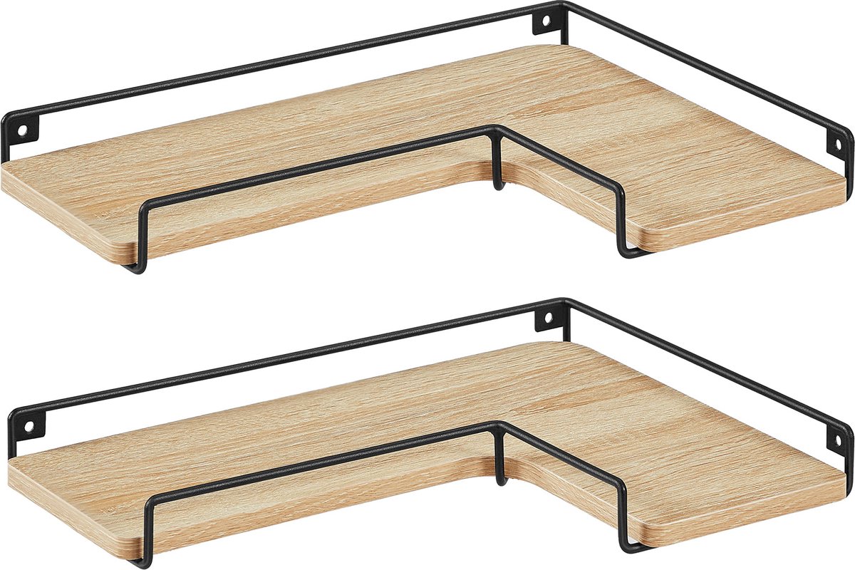 Hoek Wandplanken Set van 2 - SONOMA - Stalen Frame, Praktisch en Stijlvol, Voor Decoratie, Foto’s of Boeken, Kleur: Eiken Sonoma en Zwart, 40 x 29 x 4 cm, Max. 5 kg