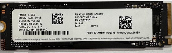 Samsung 512GB NVME SSD PCIe Gen4 - MZ-VL85120 - BULK