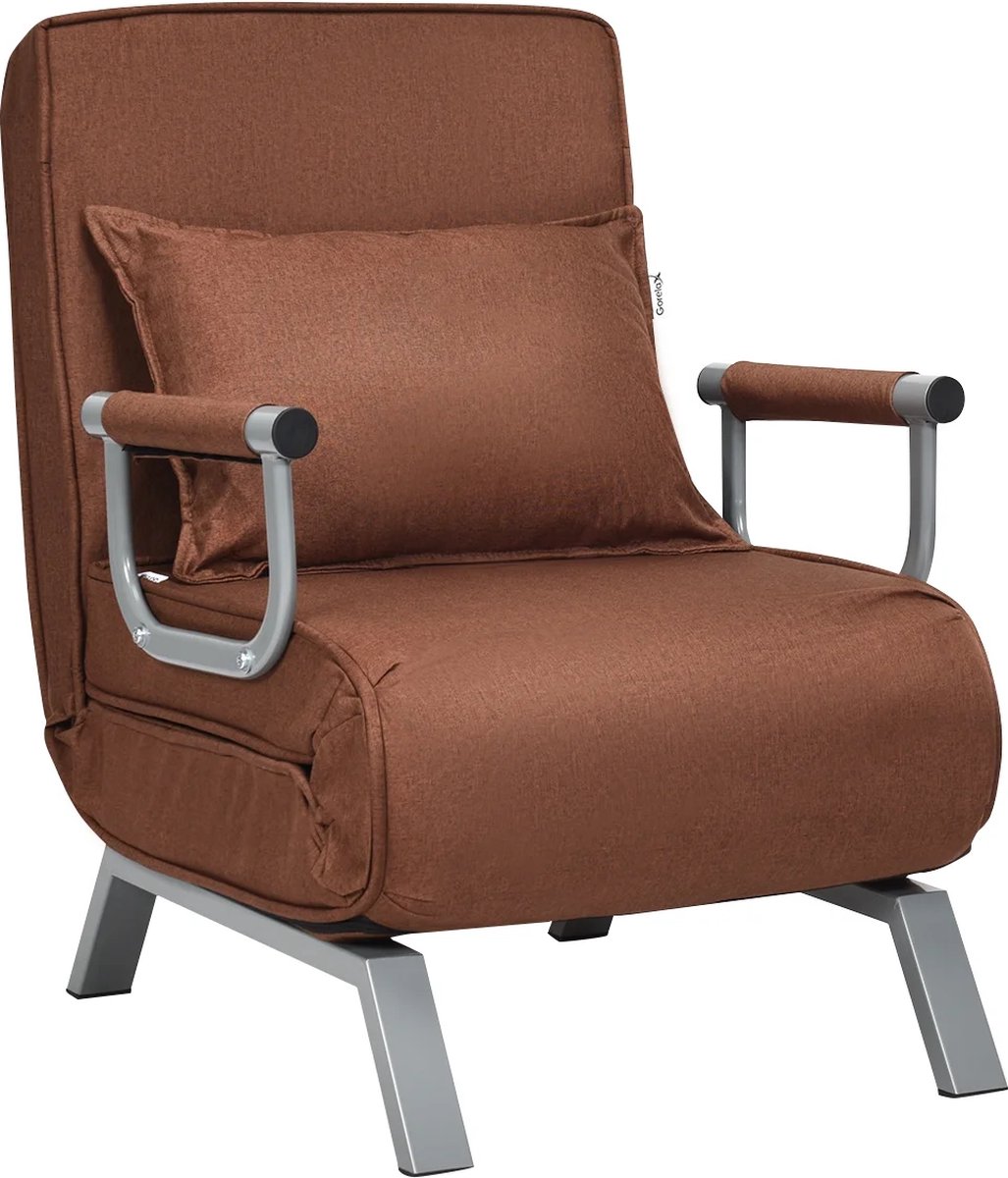 Slaapstoel - Uitklapbaar - Slaapbank - Logeerbed - Zetelbed - Slaapfauteuil - Vouwbed - 1 persoons - Zeer comfortabel - Bruin