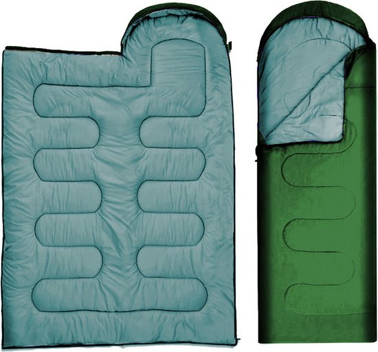 Slaapzak met capuchon, 2-in-1 kampeerquilt, groen