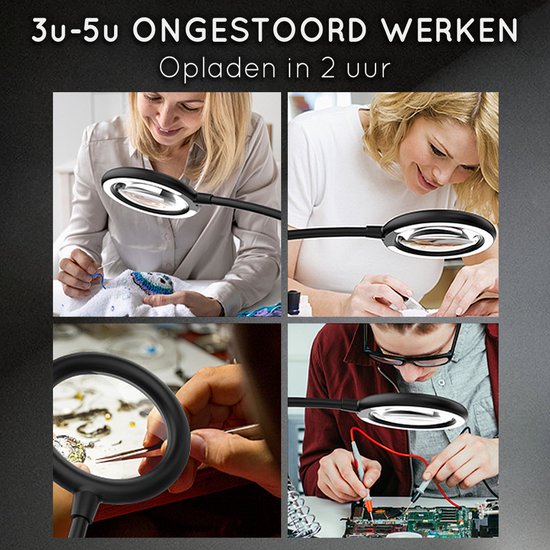 Quatre images de personnes faisant de l'artisanat avec une lampe loupe.