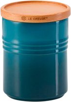 Lot de 2 bocaux de conservation en faïence Le Creuset avec couvercle en bois Bleu sarcelle profond 10 cm 0 l