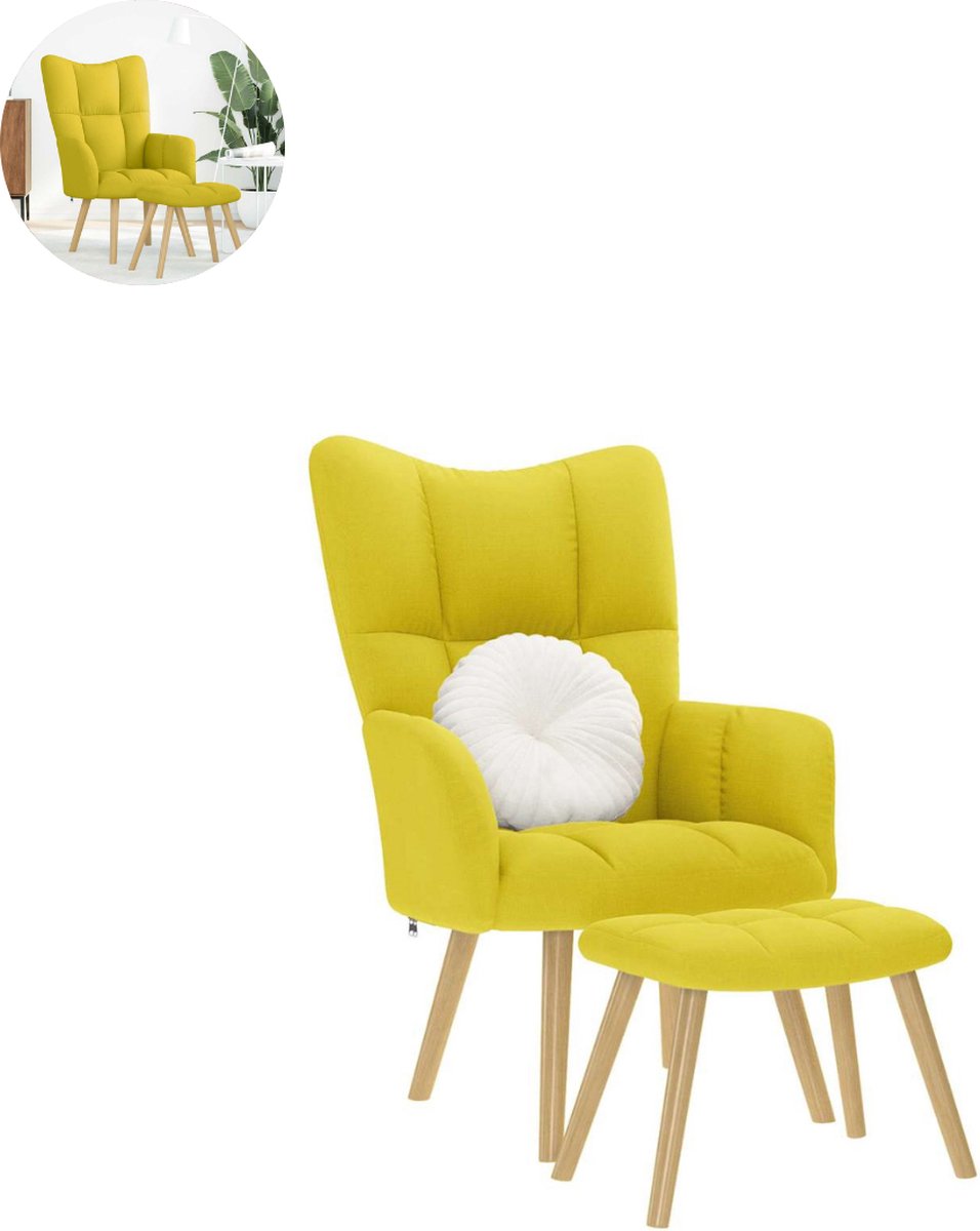 GranMaison Fauteuil - Relaxzetel - Relaxstoel - Relaxfauteuil - Stoel - Met armleuning - Met voetenbank - Voor één Persoon - Lichtgeel