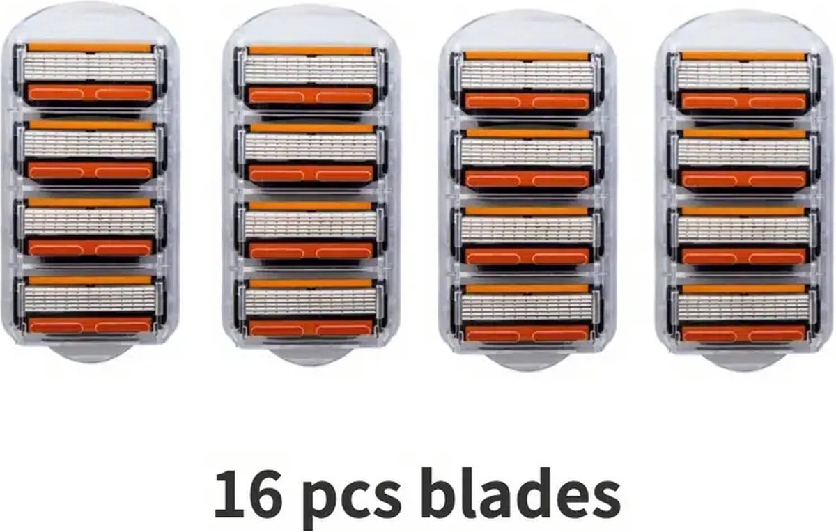 16-delige 6-Laags Scheermesjes Navullingen – Veiligheidsscheermes Blades voor Mannen – Roestvrij Staal – Compatibel met Fusion 5, ProGlide, SkinGuard en ProShield