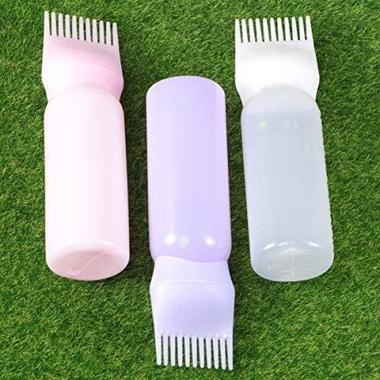 3 stuks - wit - paars - roze - Root Comb Applicator Flessen Plastic Navulbare Flessen Haarverf Flessen met Gegradueerde Schaal voor Kapsalon - Applicatorflesjes haar - 16*4.5 cm - 160 ml - plastic - haarkleurmiddel penseelfles - kleurstyling gereedsc van Merkloos — afbeelding 4
