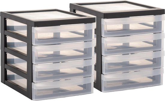 Iris Ohyama, Toren, Ladekast, Kunststof opbergorganizer met ergonomisch handvat, 11L, 4 lades, met wielen, BPA-vrij, Kantoor, Slaapkamer, Woonkamer, DC-004, zwart