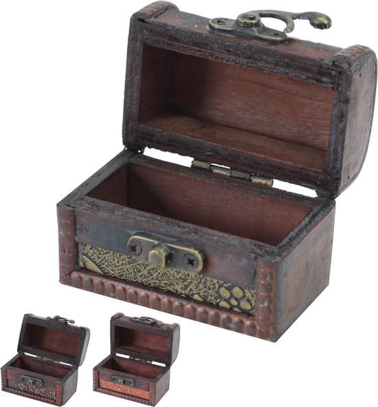 HMF Kleine houten schatkist met decoratief slot, kinderverjaardag, 30 x 20 x 22 cm, Italië