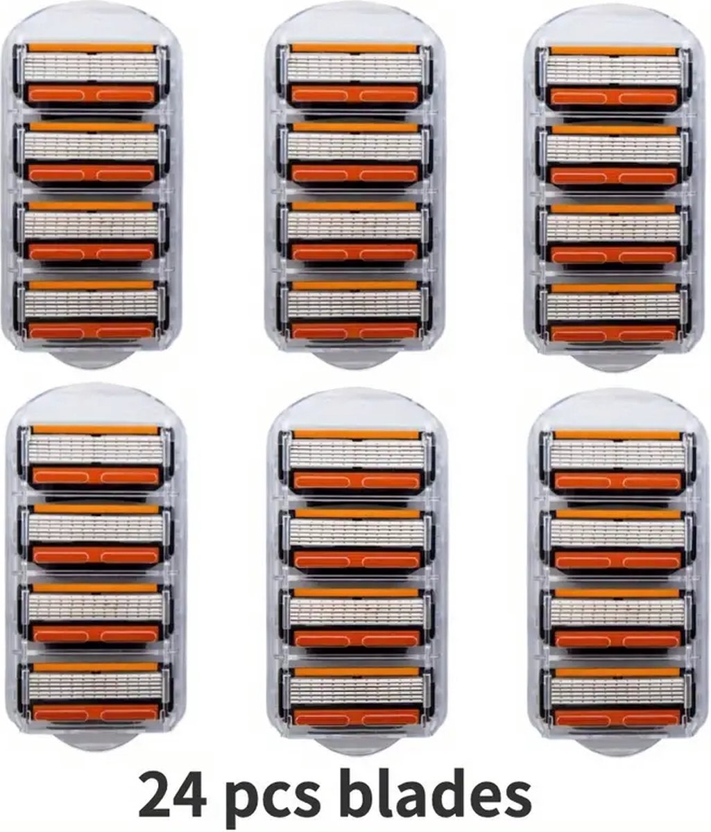 24-delige 6-Laags Scheermesjes Navullingen – Veiligheidsscheermes Blades voor Mannen – Roestvrij Staal – Compatibel met Fusion 5, ProGlide, SkinGuard en ProShield