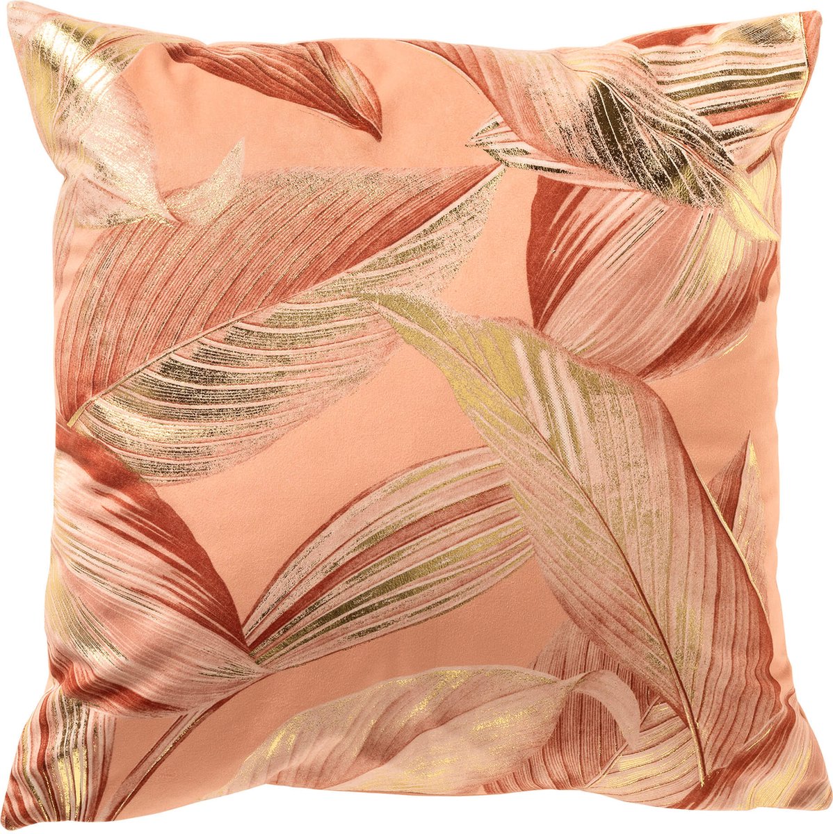Dutch Decor MAYSA - kussenhoes 45x45 cm - bladmotief - Peach Bloom - roze, goud, oranje - met rits - zonder binnenkussen Lichtroze